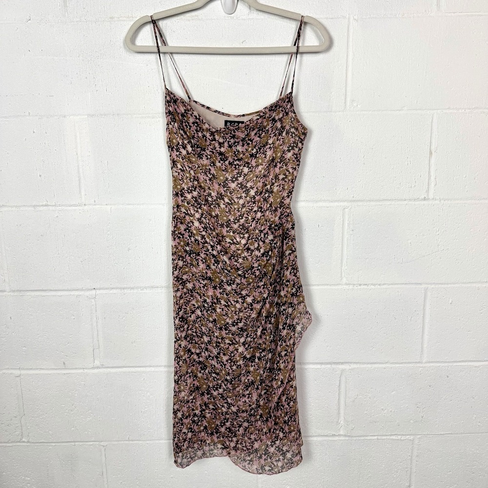 VTG BCBG Silk Dress Y2K Pink Floral Asymmetric Hem Fairy Sheer Ethereal Dainty 8